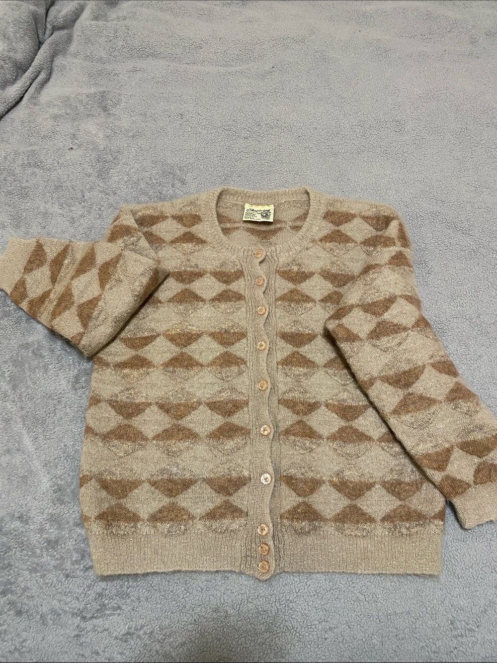 Vintage Beige Brown Geometric Cardigan Sweater